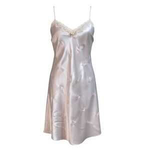 Inner Most Vintage Pale Pink Satin Nightie Slip Dress Floral Lace & Rose L